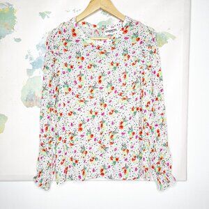 Essentiel Antwerp Blouse Floral Size 38 US 8 White Black Spotted Ruffle Accents